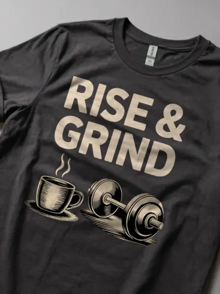 Bold Rise and Grind T Shirt – Motivational Coffee & Gym Tee - Image 5