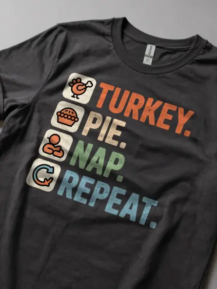 Turkey Pie Nap Repeat Shirt – Funny Minimalist Thanksgiving Tee - Image 5