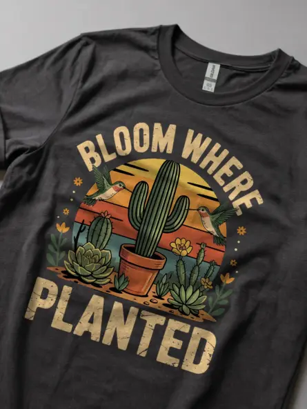Vintage Cactus T-Shirt for Plant Lovers – Bloom Where Planted - Image 5