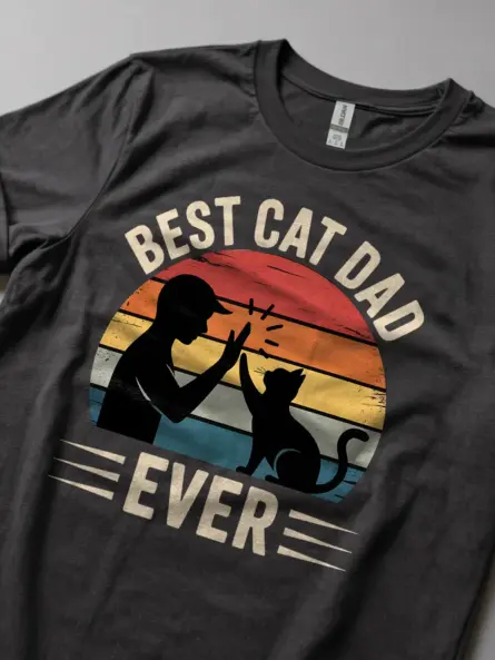 Vintage Cat Dad Shirt – Retro Sunset Tee for the Best Cat Dad Ever - Image 5