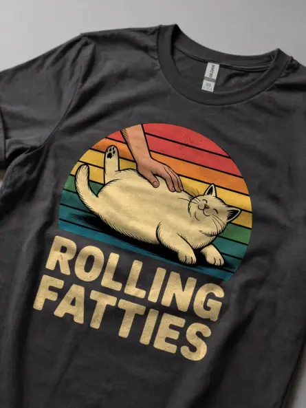 Rolling Fatties Vintage Cat Shirt – Funny Retro Tee for Pet Lovers - Image 5