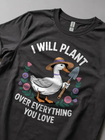 Whimsical Duck Gardening T-Shirt – Cottagecore Floral Plant Humor Tee - Image 5