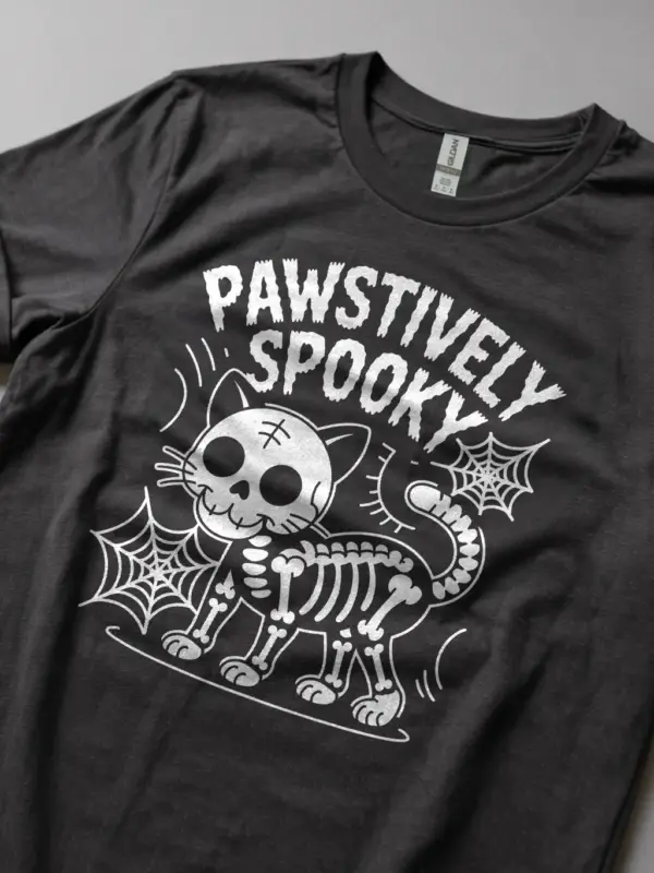 Dark Heather Shirt Pawstively Spky skeleton cat Halloween t-shirt