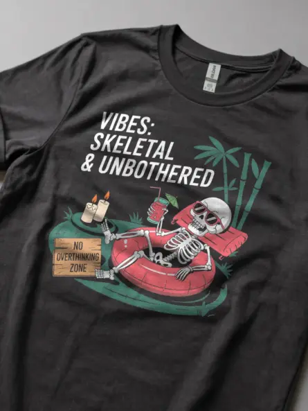 Lifestyle photo dark heather skeleton vibes t-shirt meme humor