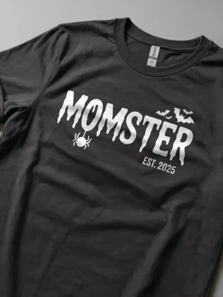 Dark heather lifestyle momster-est 2025 t-shirt baby announcement tee