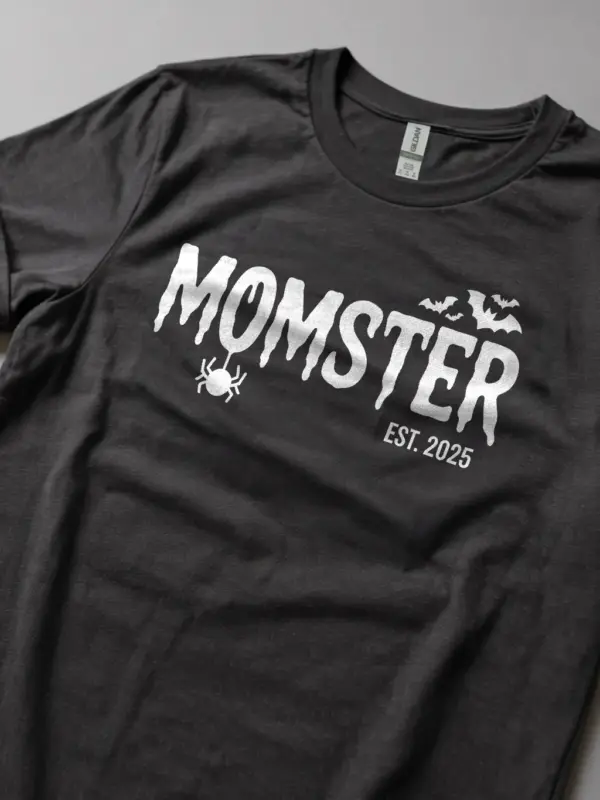 Dark heather lifestyle momster-est 2025 t-shirt baby announcement tee