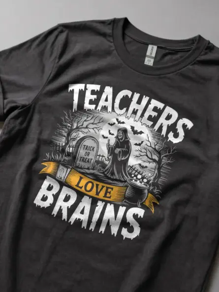 Dark Heather lifestyle teachers love brains Halloween shirt fall festival