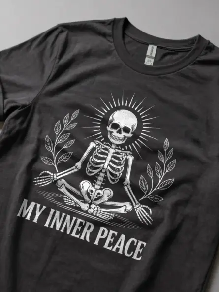 Ultimate Skeleton Inner Peace T-Shirt – Funny Dark Meditation Tee - Image 11