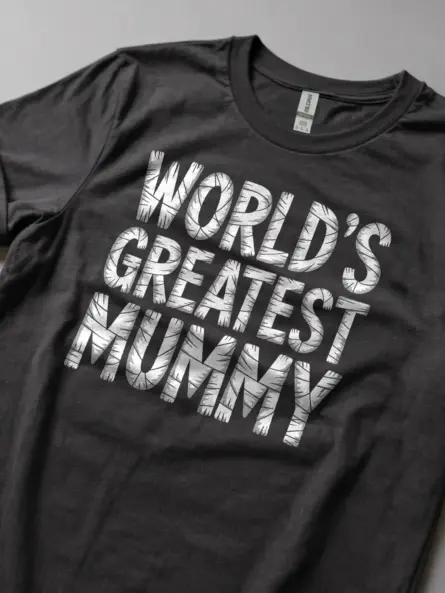 Dark Heather – World’s Greatest Mummy – funny mummy Halloween mom t-shirt