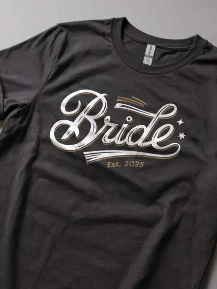 Bride Est 2025 Shirt – Vintage Cursive Engagement Tee - Image 2
