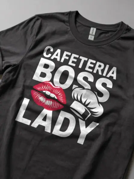 Cafeteria Boss Lady T-Shirt – Bold Lips & Chef Hat Design - Image 5
