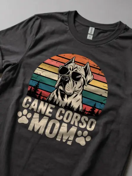 Bold Cane Corso Mom Shirt – Retro Sunset Dog Lover Tee - Image 5