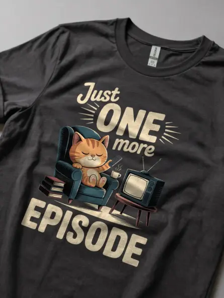 Cozy Cartoon Cat Shirt for Binge Watchers – Just One More Episode Tee3 - Image 5