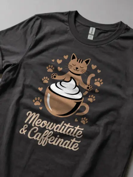 Meowditate & Caffeinate Cat Coffee Shirt – Cozy Humor Tee - Image 8