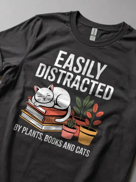 Cat Plant Book Shirt – Cozy Graphic Tee for Homebody Readers - Image 5