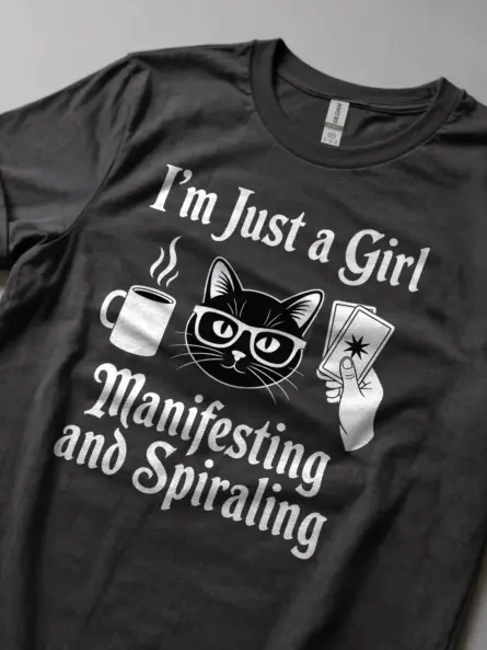 Cat Tarot Shirt for Witchy Girls – Manifesting Gothic Vibes Tee - Image 5