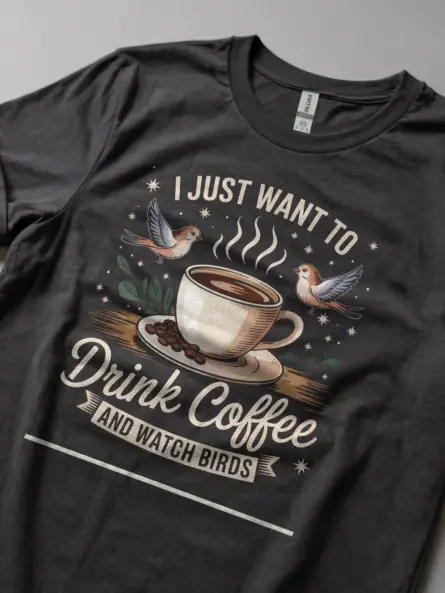 Coffee and Bird Watching T-Shirt – I Just Want to Watch Birds Tee - Image 5