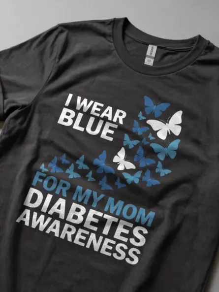 Diabetes Awareness Mom Shirt – Beautiful Blue Butterfly Support Tee - Image 5