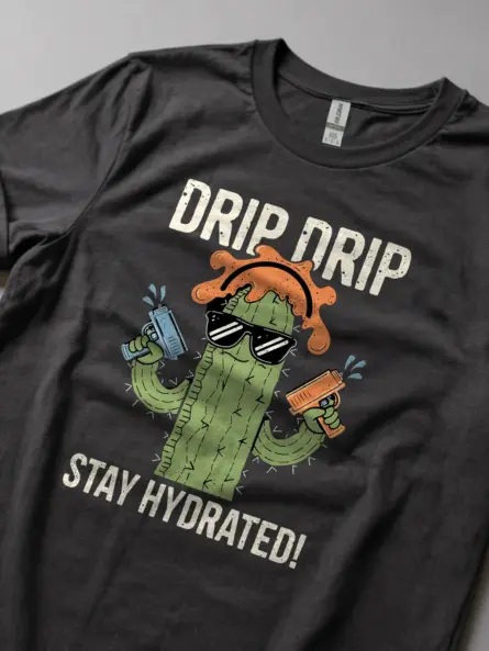 Drip Drip Cactus T-Shirt Stay Hydrated Meme Tee - Image 5
