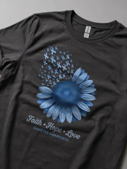 Faith Hope Love Diabetes Shirt – Beautiful Blue Sunflower Awareness Tee - Image 5