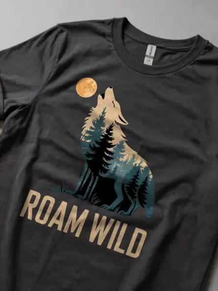 Forest Wolf Silhouette T-Shirt Roam Wild Design - Image 5