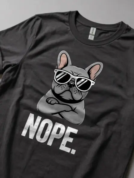 Dark Heather Nope Dog Shirt funny French bulldog t-shirt folded image
