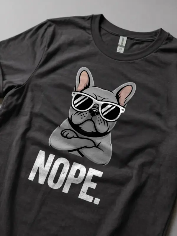 Dark Heather Nope Dog Shirt funny French bulldog t-shirt folded image