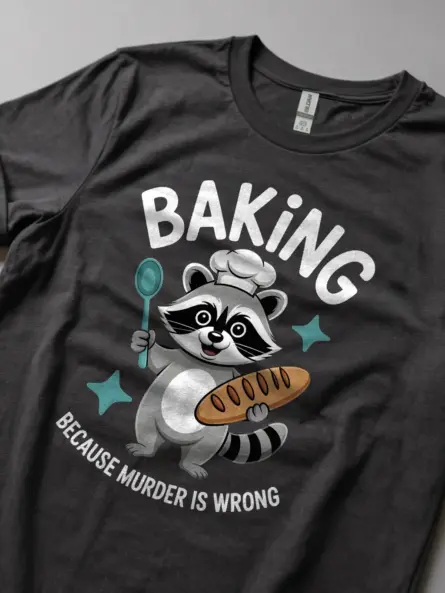 Funny Baking T Shirt – Dark Humor Raccoon Graphic Tee - Image 5