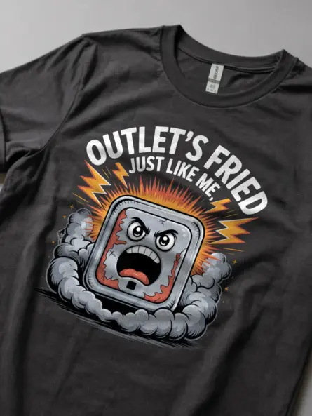 Funny Burnout Electrician T-Shirt with Cartoon Outlet - Image 2