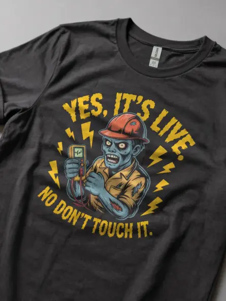 Funny Electrician Warning T-Shirt - YES, IT'S LIVE No Don’t Touch It - Image 5