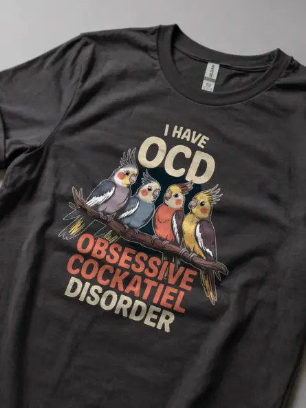 Funny Obsessive Cockatiel Disorder T-Shirt – Retro Bird Lover Graphic Tee - Image 11