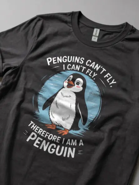 Funny Penguins Can’t Fly T-Shirt – Cute Cartoon Penguin Graphic Tee - Image 2
