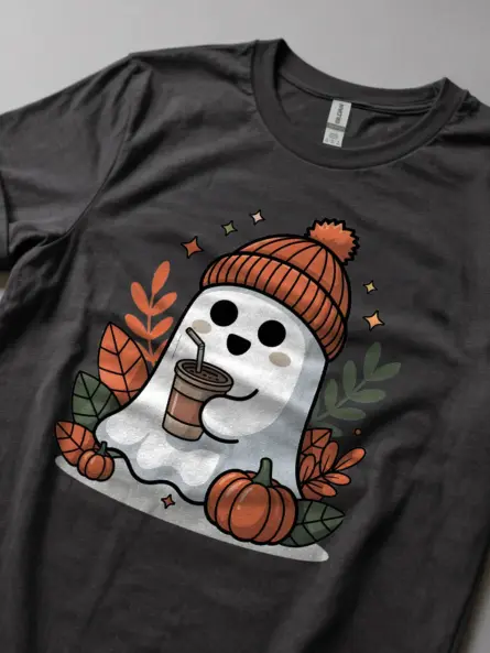Ghost Iced Coffee Shirt – Trendy Fall Tee for Cozy Halloween Vibes - Image 5
