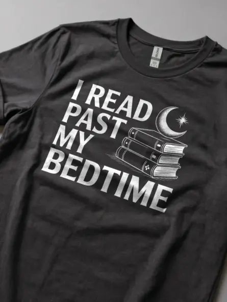 Charming I Read Past My Bedtime T-Shirt – Moon & Books Graphic Tee for Night Owl Readers - Image 5