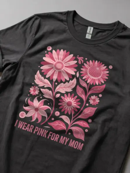 Heartfelt “I Wear Pink for My Mom” T-Shirt – Retro Floral Support Tee - Image 6
