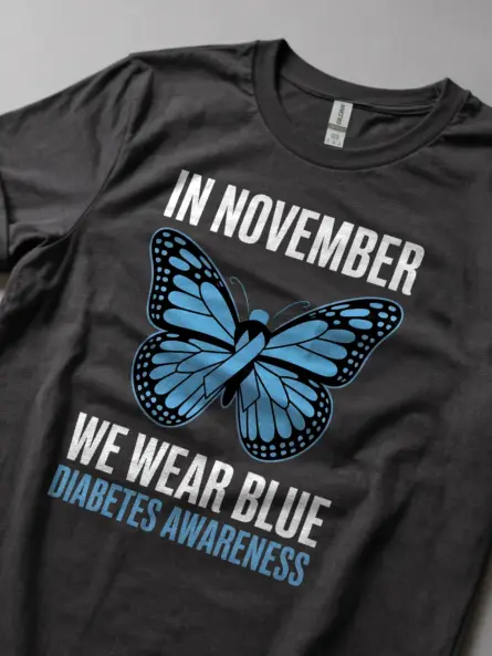 In November We Wear Blue Diabetes Shirt – Butterfly Awareness Tee - Image 5
