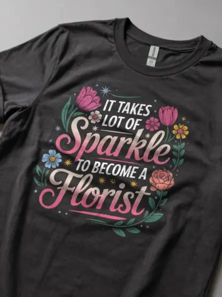 Whimsical Sparkle Florist T-Shirt for Women - Image 6