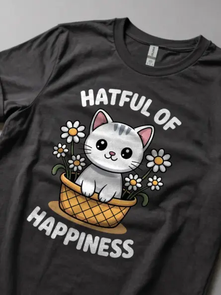 Cheerful Kawaii Cat T-Shirt – Hatful of Happiness Gift Tee - Image 5