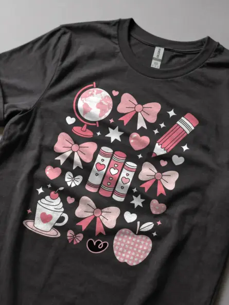Kawaii T-Shirt – Irresistibly Cute Pink Bow & Book Grid Top - Image 5