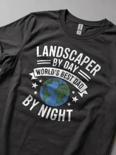 Bold Landscaper Dad Shirt – Patriotic “By Day By Night” Gift Tee - Image 5
