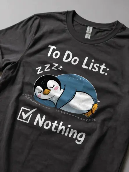 Lazy Penguin T-Shirt for Introverts – “To Do List: Nothing” Funny Cartoon Shirt - Image 6