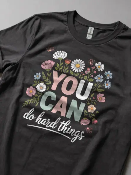 Motivational T-Shirt – Floral Chalkboard “Do Hard Things” Tee - Image 5