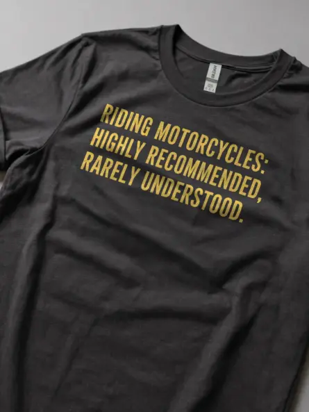 Striking Motorcycle Quote T-Shirt – Vintage Yellow Text on Black - Image 5