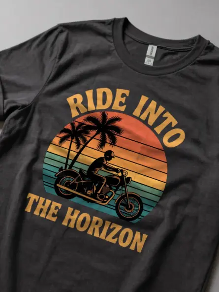 Motorcycle Sunset T-Shirt Ride Into The Horizon - Image 6