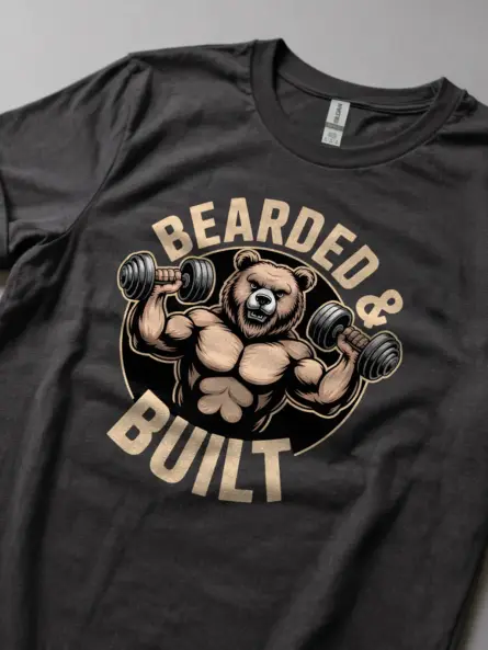 Muscle Bear T-Shirt – Bearded and Built Funny Gym Graphic Tee - Image 5