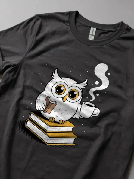 Owl Reading Shirt – Enchanting Graphic Tee for Night Book Lovers - Image 5