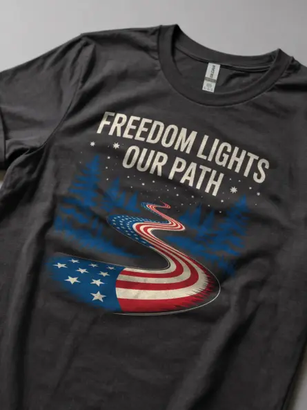 Powerful Patriotic American Flag Forest T-Shirt – Freedom Lights Our Path - Image 5