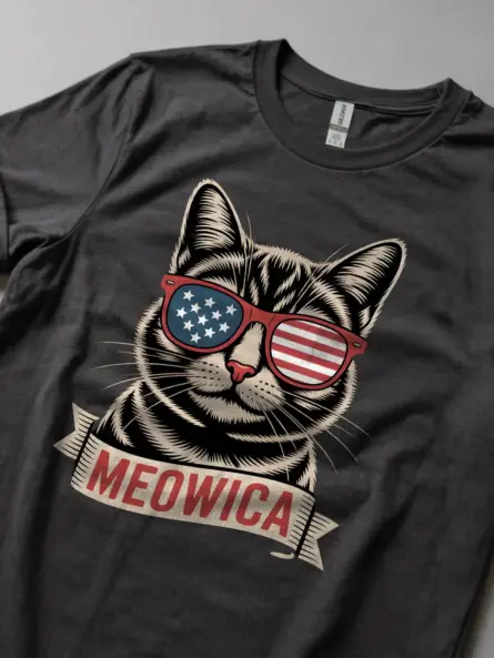 Bold Patriotic Cat Shirt – Meowica Graphic Tee for July 4th - Image 5