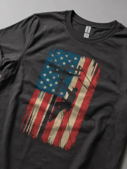 Patriotic Lineman T-Shirt – Vintage Flag Graphic - Image 10