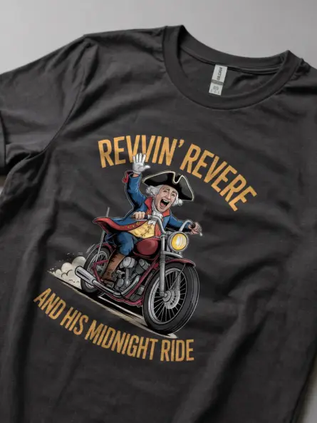 Bold Patriotic Motorcycle T-Shirt – Funny Revere Ride Graphic - Image 5
